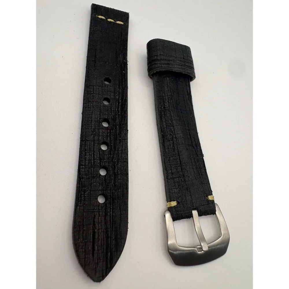 Custom Artisan Distressed Black Leather Watch Strap with Pre-V Buckle Panerai S